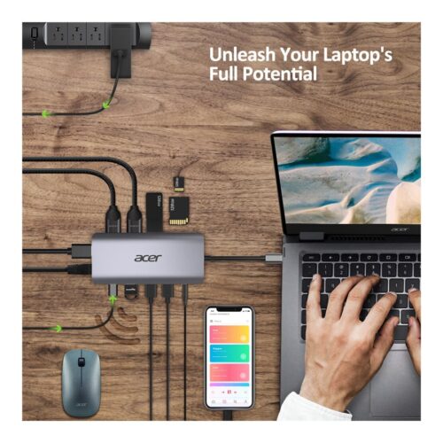 ACER 12-IN-1 TYPE-C DONGLE 2xUSB3.2 2xUSB2.0 2xHDMI DisplayPort Type C PowerDelivery SD Card reader TF Card reader 1000M Ethernet