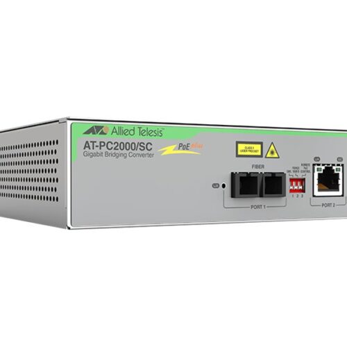 ALLIED 2port Gigabit Speed/Media Converting Switch with PoE 1000T POE+ to 1000SX SC Media Converter Multi-Region AC adapter