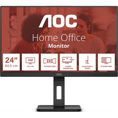 AOC 24E3QAF 24″ – 1920 x 1080 Full HD (1080p) @ 75 Hz – IPS – 1000:1 – 4 ms – HDMI, VGA, DisplayPort – haut-parleurs Ajustable