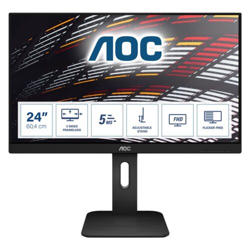 AOC 24P1 – Écran 23.8″ – 1920 x 1080 Full HD @ 60Hz – IPS – 250 cd/m² – 1000:1 – 5 ms – HDMI, DVI, DP,VGA haut parleur ajustable