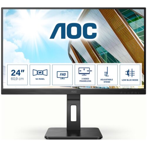 AOC 24P2QM 24 » Ecran 1920 x 1080 Full HD (1080p) @ 75 Hz – VA – 300 cd/m² – 3000:1 – 4 ms – HDMI, DVI, DP, VGA – haut parleur