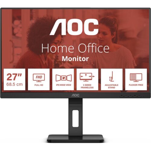 AOC 27E3QAF Écran LED – 27″ – 1920 x 1080 Full HD (1080p) @ 75 Hz – IPS – 1000:1 – 4 ms – HDMI, VGA, DisplayPort – haut-parleurs