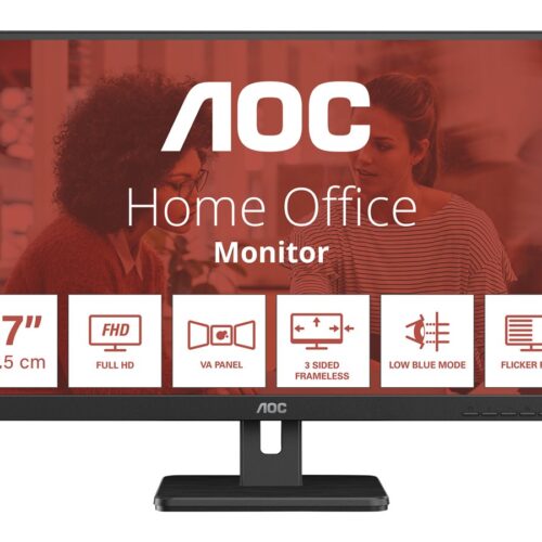AOC 27E3UM 27″ – 1920 x 1080 Full HD (1080p) @ 75 Hz – VA – 300 cd/m² – 3000:1 – 4 ms – 2xHDMI, VGA, DisplayPort – HP- noir