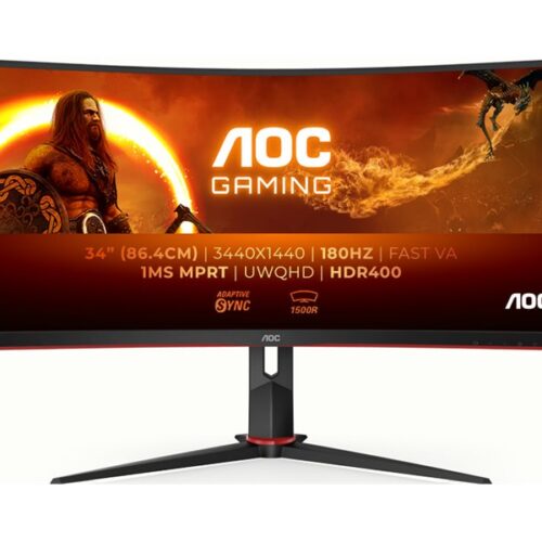 AOC CU34G2XP/BK 34p 3440×1440 VA 180hz High adjustable Stand HDR400 Freesync Premium USB HUB 4×3.0 2xDP 2xHDMI