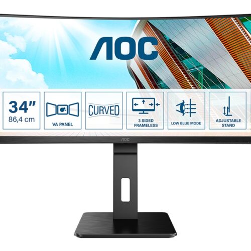 AOC CU34P2A 34p VA Curved 3440×1440 H/A 150MM 100hz FreeSync Premium ULTRAWIDE USB HUB SPEAKERS DPx1 HDMIx2 VESA 100×100 PRO LINE