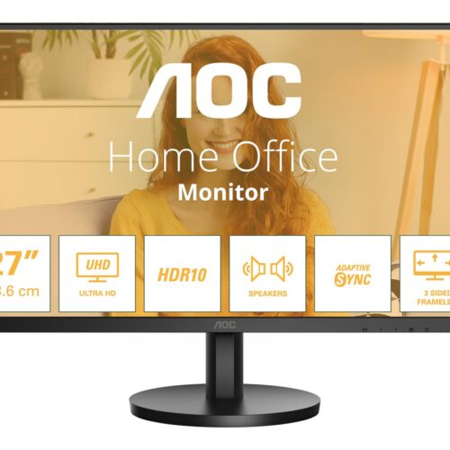 AOC U27B3A 27p UHD 3840×2160 60Hz HDR10 HDMI 2.0 DisplayPort 1.4 black