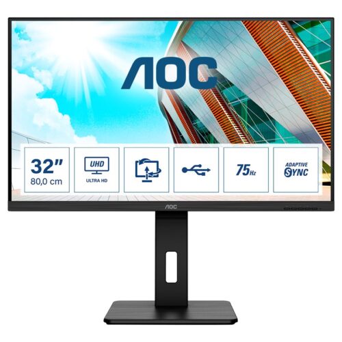 AOC U32P2 31.5p VA WLED UHD 3840×2160 16:9 3000:1 350cd/m2 178/178 75Hz 4ms 2xHDMI 2.0 3Wx2 100×100 Black