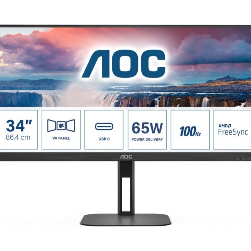 AOC U34V5C/BK 34p VA WQHD display 3440×1440 21:9 4ms 300cd/m2