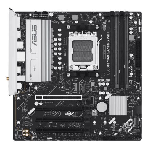ASUS B850M MAX GAMING WIFI AMD AM5 mATX motherboard 4xDDR5 PCIe 5.0 3xM.2 1xHDMI 1xDisplayPort 4xSATA