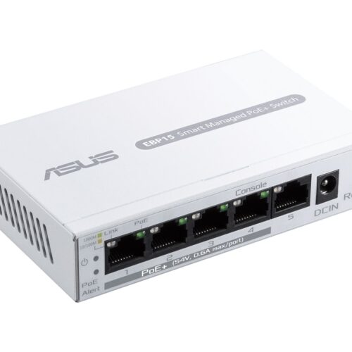 ASUS EBP15 5-Port GbE smart managed PoE+ switch 4 PoE+ ports 60W Supports PoE priority setting
