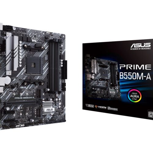 ASUS PRIME B550M-A mATX MB dual M.2 PCIe 4.0 1Gb Ethernet HDMI/D-Sub/DVI SATA 6Gbps USB3.2 Gen 2 Type-A