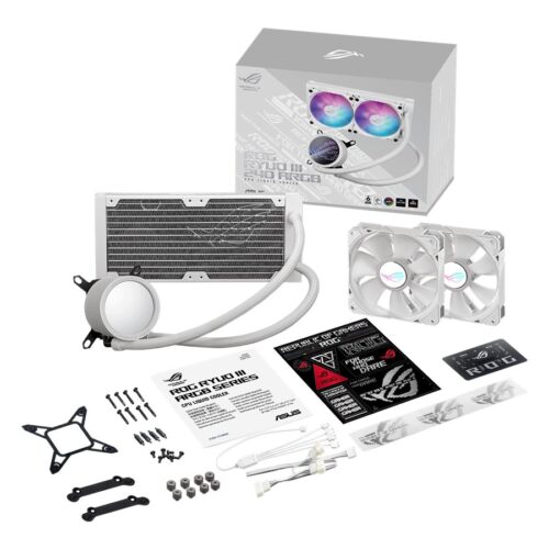 ASUS ROG RYUO III 240 ARGB white edition all-in-one CPU liquid cooler with Asetek 8th gen pump solution and Anime Matrix LED Display