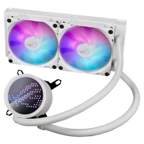 ASUS ROG RYUO III 240 ARGB white edition all-in-one CPU liquid cooler with Asetek 8th gen pump solution and Anime Matrix LED Display