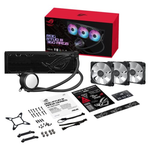 ASUS ROG RYUO III 360 ARGB all-in-one CPU liquid cooler with Asetek 8th gen pump solution and Anime Matrix LED Display