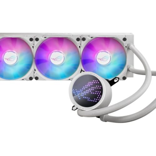 ASUS ROG RYUO III 360 ARGB white edition all-in-one CPU liquid cooler with Asetek 8th gen pump solution and Anime Matrix LED Display