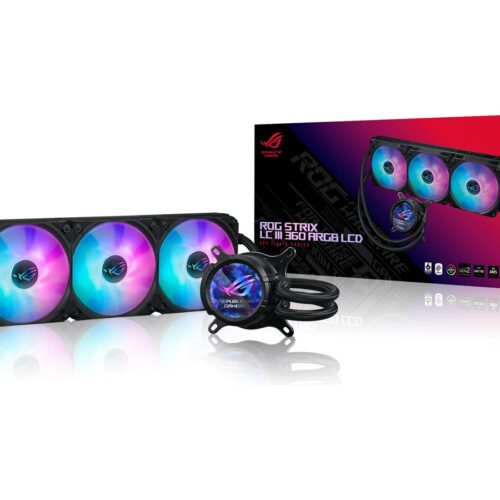 ASUS ROG Strix LC III ARGB LCD all-in-one CPU liquid cooler with 2.1 IPS LCD Aseteks new Gen7 v2 pump and premium ROG ARGB fans
