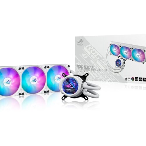ASUS ROG Strix LC III ARGB LCD WHT all-in-one CPU liquid cooler with 2.1 IPS LCD Aseteks new Gen7 v2 pump and premium ROG ARGB fans
