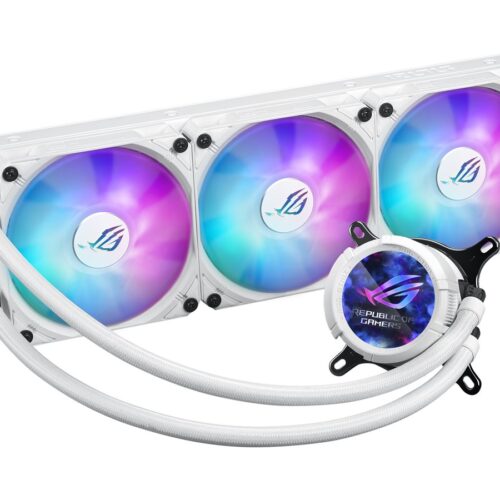 ASUS ROG Strix LC III ARGB LCD WHT all-in-one CPU liquid cooler with 2.1 IPS LCD Aseteks new Gen7 v2 pump and premium ROG ARGB fans