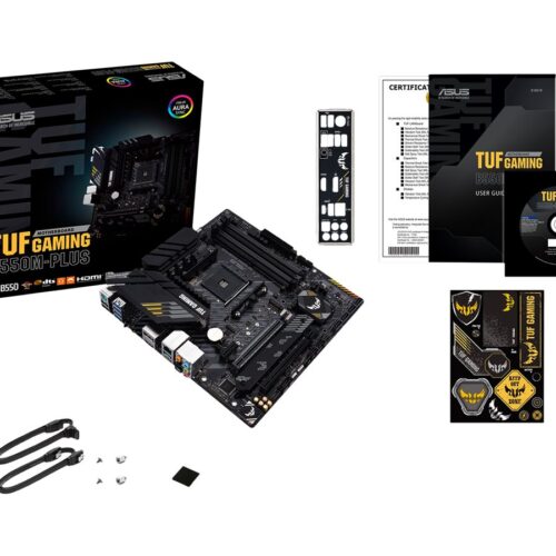 ASUS TUF GAMING B550M-PLUS mATX MB PCIe 4.0 dual M.2 10 DrMOS power stages 2.5Gb Ethernet HDMI DisplayPort SATA 6Gbps
