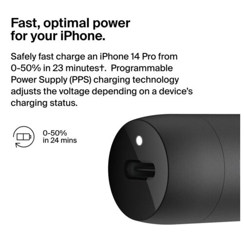 BELKIN 30W USB PD Car Charger With PPS W/PVC C-LTG 1m Black