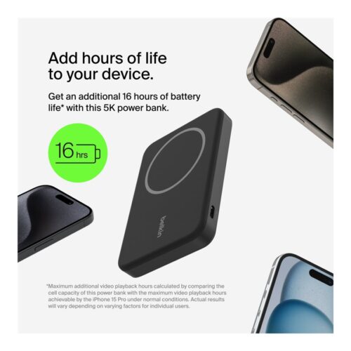 BELKIN 5k Qi2 MagSafe Compatible Powerbank with Kickstand – BLACK