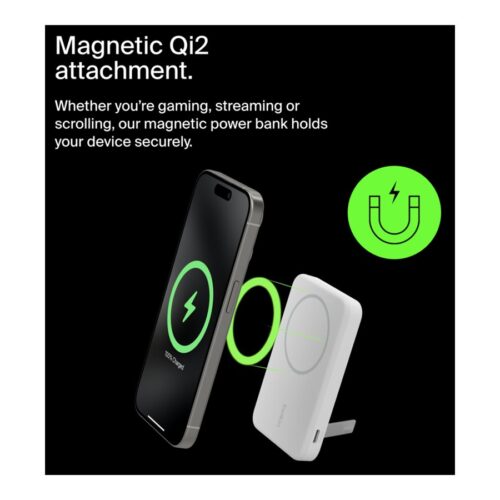 BELKIN 5k Qi2 MagSafe Compatible Powerbank with Kickstand – WHITE
