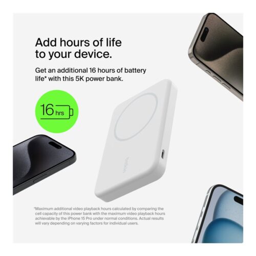 BELKIN 5k Qi2 MagSafe Compatible Powerbank with Kickstand – WHITE