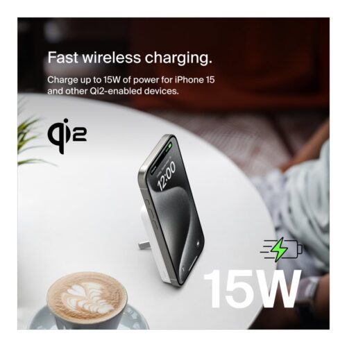 BELKIN 5k Qi2 MagSafe Compatible Powerbank with Kickstand – WHITE