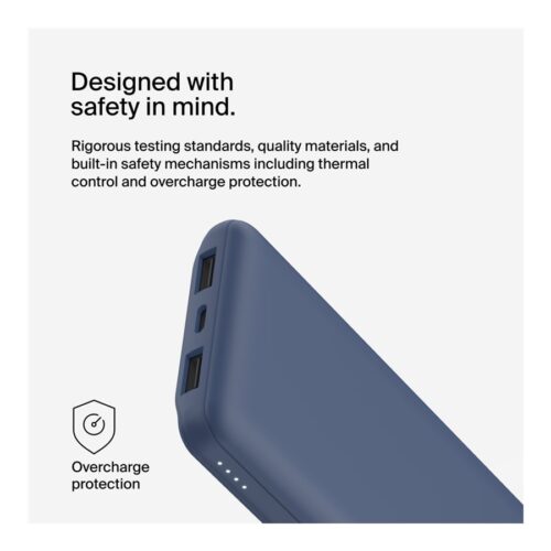 BELKIN Batterie externe 3 ports 10K avec câble USB-A vers USB-C bleu