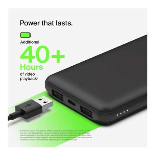 BELKIN Batterie externe 3 ports 10K avec câble USB-A vers USB-C noir
