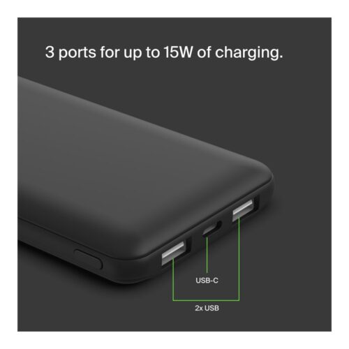 BELKIN Batterie externe 3 ports 10K avec câble USB-A vers USB-C noir