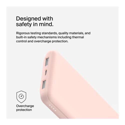 BELKIN Batterie externe 3 ports 10K avec câble USB-A vers USB-C rose