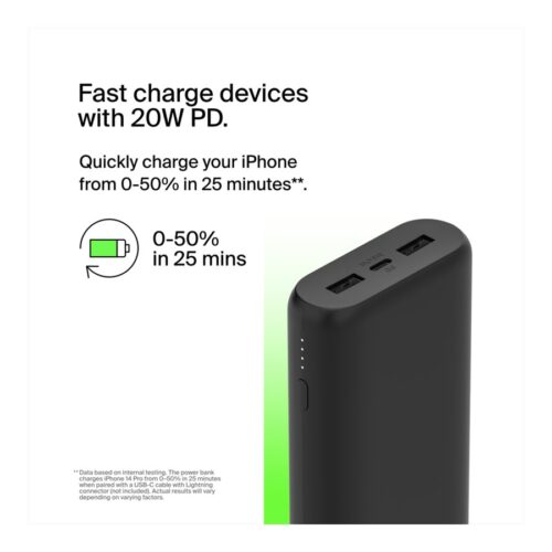 BELKIN BOOST CHARGE 20 000 mAh PD 20w 3 port Compact Powerbank Black