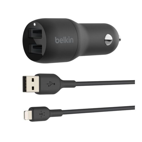 BELKIN BOOST CHARGE 24w USB-A Dual Car Charger w/ 1M PVC A-LTG Black