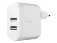 BELKIN BOOST CHARGE 24w USB-A Dual Wall Charger w/ 1m A-C White