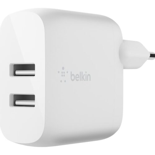 BELKIN BOOST CHARGE 24w USB-A Dual  Wall Charger w/ 1m A-LTG White