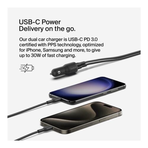 BELKIN Boost Charge 42w – 30w USB-C PD PPS + 12w USB-A Car Charger