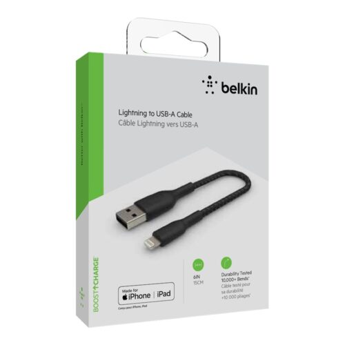 BELKIN BOOST CHARGE USB-A to Lightning Cable Braided 0.15M Black