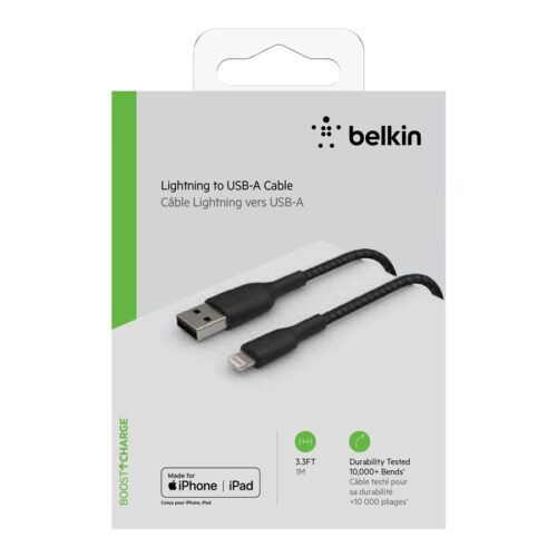 BELKIN BOOST CHARGE USB-A to Lightning Cable Braided 1M Black