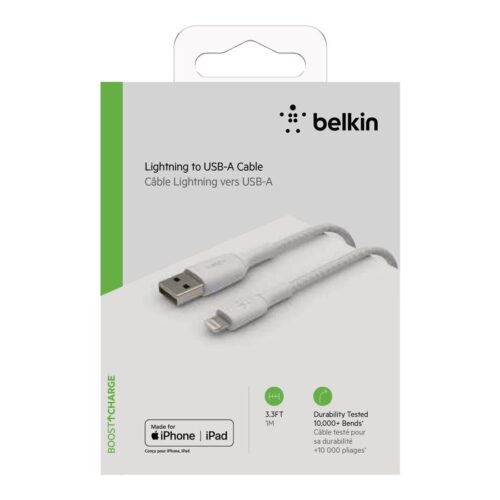 BELKIN BOOST CHARGE USB-A to Lightning Cable Braided 1M White