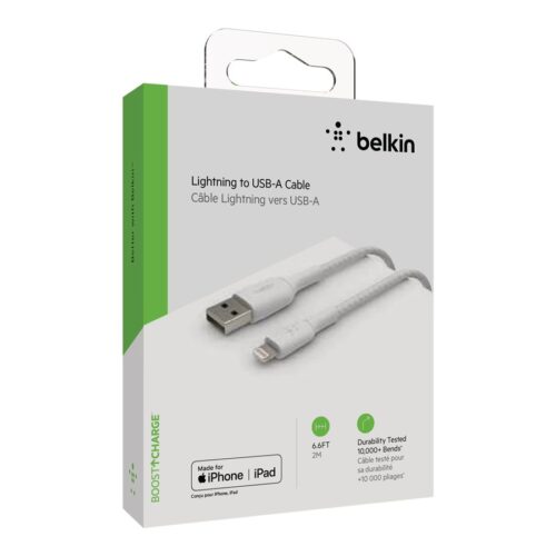 BELKIN BOOST CHARGE USB-A to Lightning Cable Braided 2M White