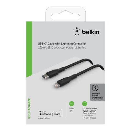 BELKIN BOOST CHARGE USB-C to Lightning Cable Braided 2M Black