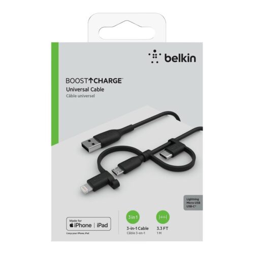 BELKIN Cable USB-A vers USB-C Lightning et MicroUSB