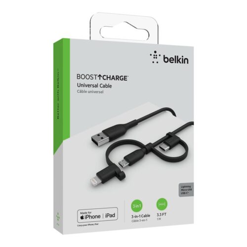BELKIN Cable USB-A vers USB-C Lightning et MicroUSB