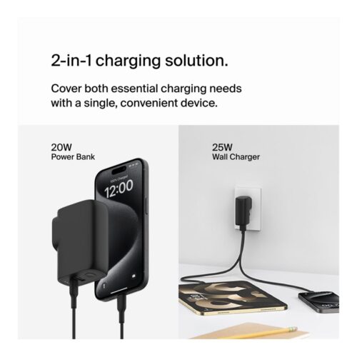 BELKIN Hybrid Wall Travel Charger 25w + 5k Power Bank UK EU US AU Black