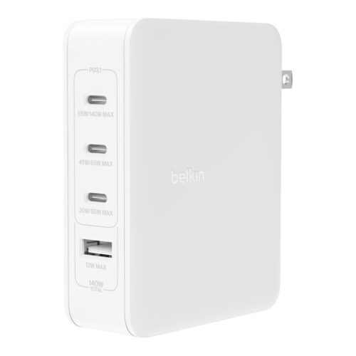 BELKIN PD 140W GAN Wall Charger White With UK+EU+US Plug