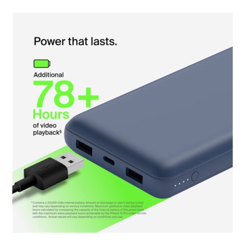 BELKIN Powerbank 20K 15W USB-C + 2 USB-A Bleu