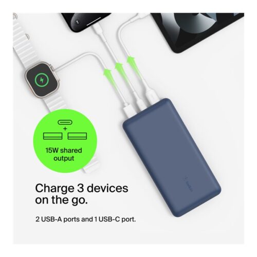 BELKIN Powerbank 20K 15W USB-C + 2 USB-A Bleu