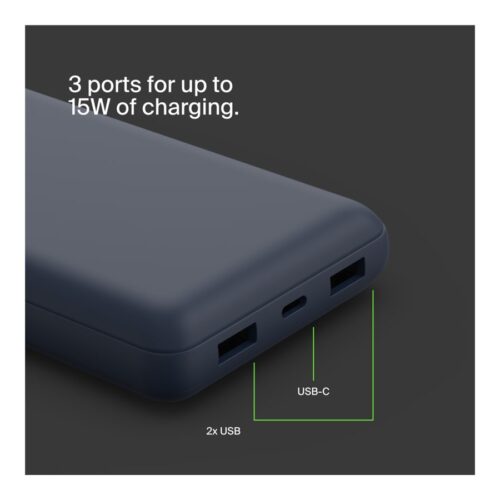 BELKIN Powerbank 20K 15W USB-C + 2 USB-A Bleu