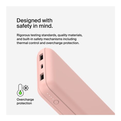 BELKIN Powerbank 20K 15W USB-C cable inclus + 2 USB-A Rose